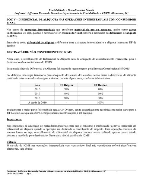 Doc V Difal Contabilidade E Procedimentos Fiscais Professor