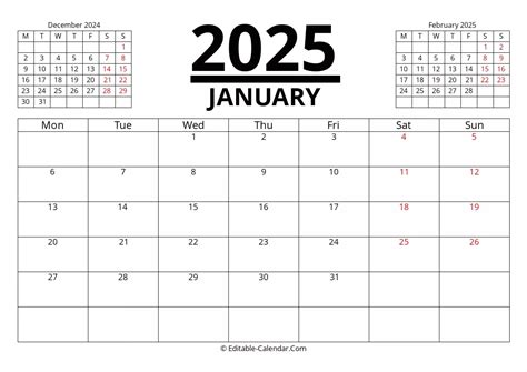 2025 Calendar January Mahina Ang - Karon Iormina