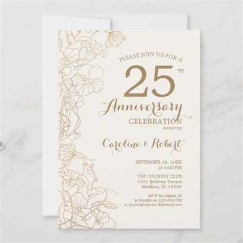 Ivory Gold Floral 25th Anniversary Invitation Zazzle