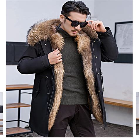 Real Fur Parka Men Winter Jacket Real Raccoon Fur Hooded Coats Nature