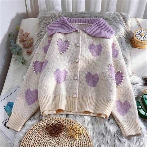 Kawaii Cardigan Crochet Sweater Design Knit Sweater Cardigan Fall