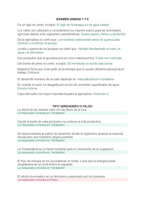 Examen Unidad 1 Y 2 Educacion Ambiental EXAMEN UNIDAD 1 Y 2 De Un