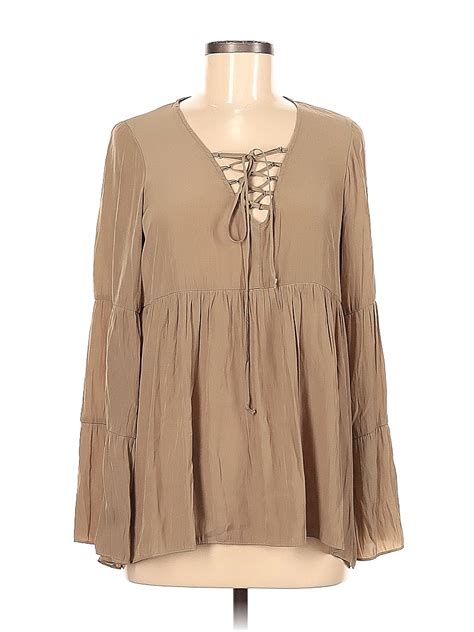 Lola And Sophie 100 Polyester Solid Colored Tan Long Sleeve Blouse Size