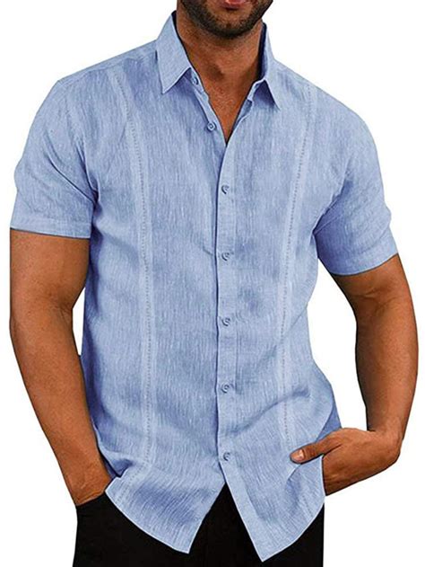 Herren Hemd Guayabera Hemd Leinenhemd Knopfhemd Sommerhemd Strandhemd