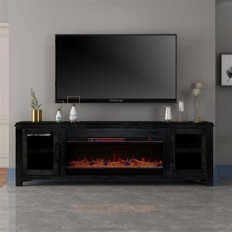 Distressed black tv stand with 42 inch electric fireplace included ...