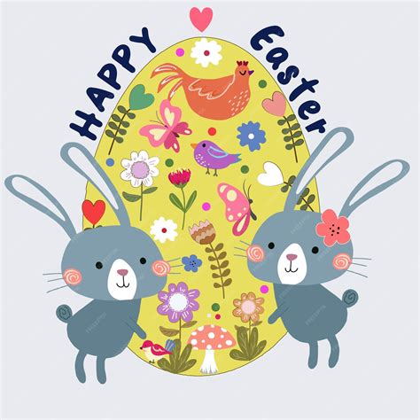 Premium Vector Cute Happy Easter Day Card Cartoon Easter Rabbit Bunny