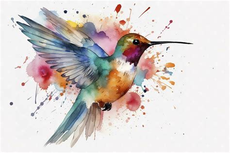 crear un hermosa pintura de un colibrí alimentación en néctar acuarela