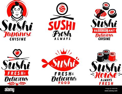 Sushi Japanese Cuisine Logo Or Label Set Of Elements For Restaurant