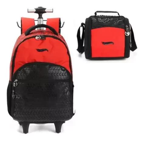Kit Mochila Juvenil Rodinhas Alças Trolley Grande Hot Wheels Parcelamento sem juros