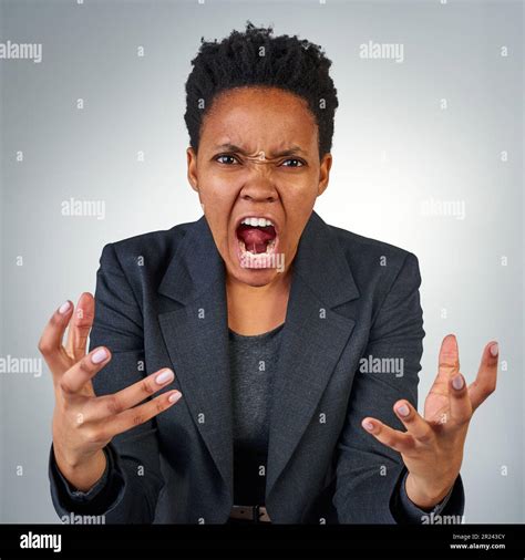 Anger, frustrated and portrait of black woman in studio for screaming ...