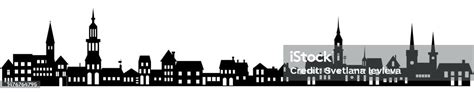 Town Skyline Silhouette Small City Houses Factory Buildings Old Church