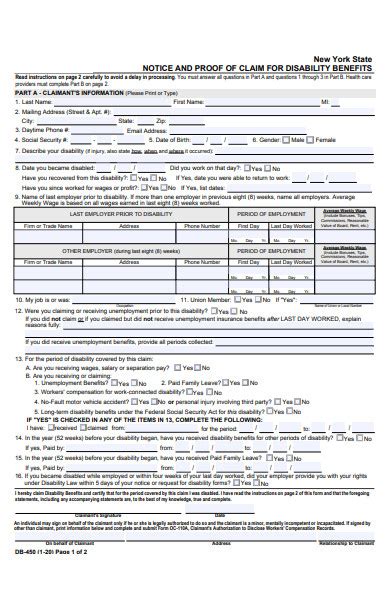 Disability Form Format Sample Forms