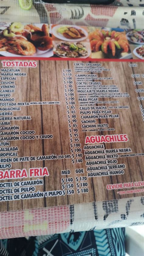 Carta del restaurante Mariscos Marea Negra Mazatlán