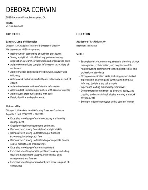 Treasurer Resume Samples Velvet Jobs