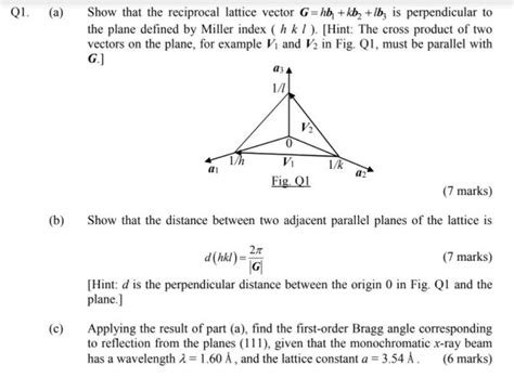 Solved Q A Show That The Reciprocal Lattice Vector Chegg