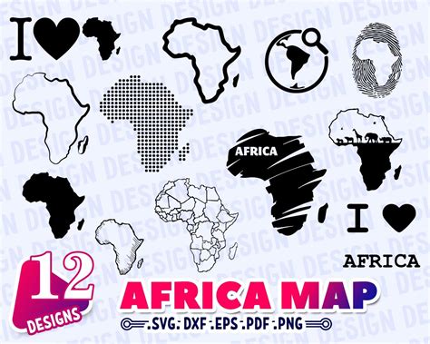 Africa Map Svg Africa Continent Svg Africa Clipart Black Etsy