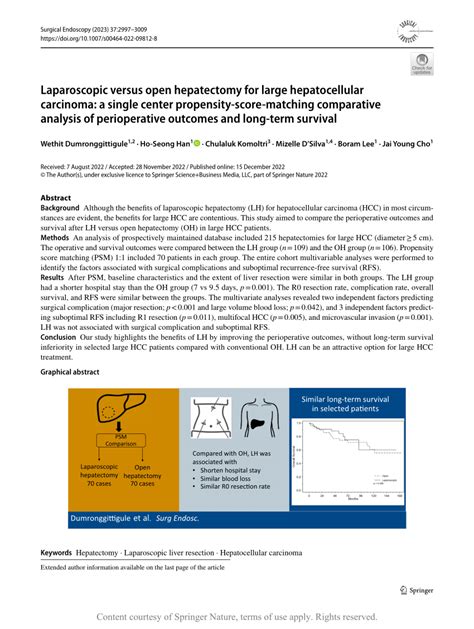 Laparoscopic Versus Open Hepatectomy For Large Hepatocellular Carcinoma