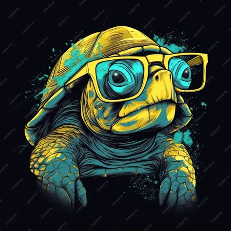 Premium Photo A Turtle Wearing Glasses And A Hat With A Splash Of