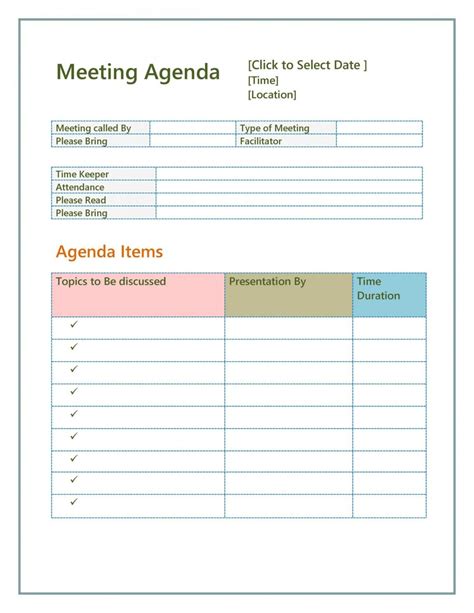 Editable agenda templates for meetings agenda with action items template pdf