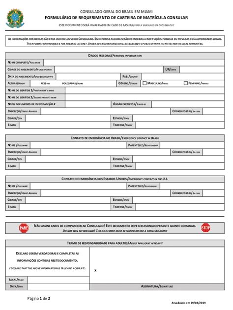 Fillable Online Consulado Geral Do Brasil Em Miami Formulrio De