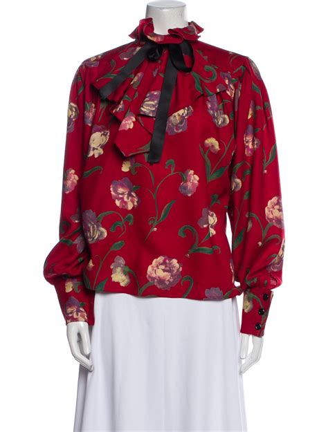 St John Floral Print Bateau Neckline Blouse Red Tops Clothing