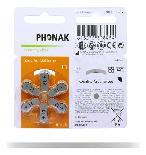 Pilha Bateria Phonak Mercury Free Zinc Unidades Caixa