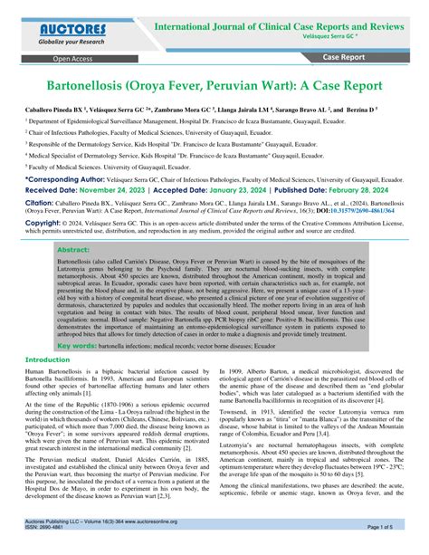 PDF Bartonellosis Oroya Fever Peruvian Wart A Case Report