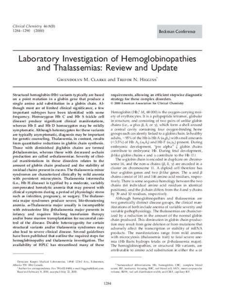 Pdf Laboratory Investigation Of Hemoglobinopathies And Thalassemias