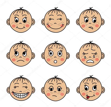 Conjunto De Caras De Los Niños Con Diferentes Emociones — Vector De