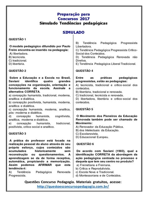 08simulado Tendências Pedagógicas Pdf Pedagogia Aprendizado