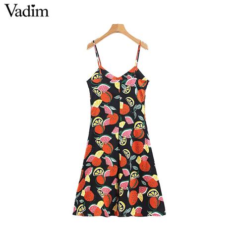 Vadim Mulheres Doce Fruit Imprimir Mangas Mini Vestido Ajust Vel Strap