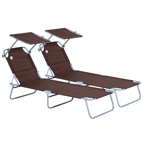 Outsunny Lot De 2 Transats Bain De Soleil Pliable Chaise Longue Pliante