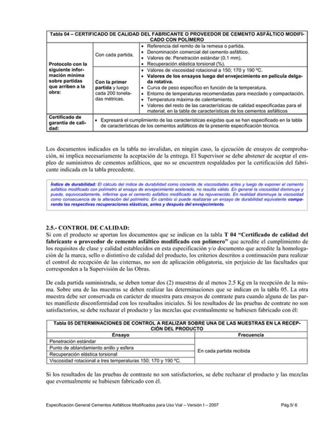 Esp Gral Asfaltos Modificados Para Uso Vial Pdf