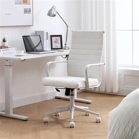 Okeysen White Office Desk Chair, Pure White Ergonomic Leather Modern ...