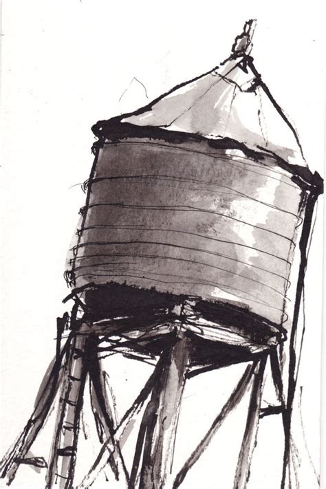 Pen And Ink Sketch Drawing Nyc Water Tower Black By Vhmckenzie