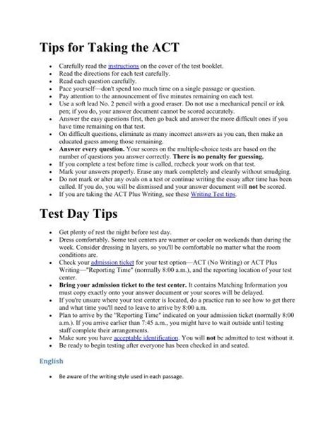 Tips For Taking The Act Test Day Tips