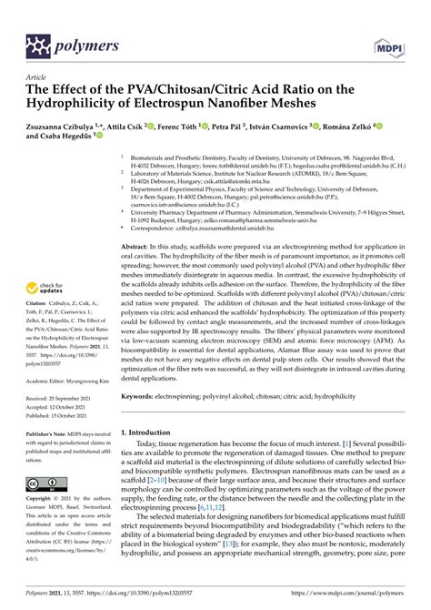 Pdf The Effect Of The Pvachitosancitric Acid Ratio On The