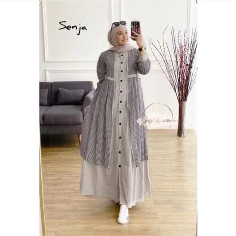 Jual Setelan Gamis Dan Outer In Set Dress Outer Kotak Kotak Baju