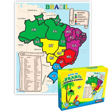 Quebra Cabe A Infantil Do Mapa Do Brasil Em Mdf Colorido Jogos