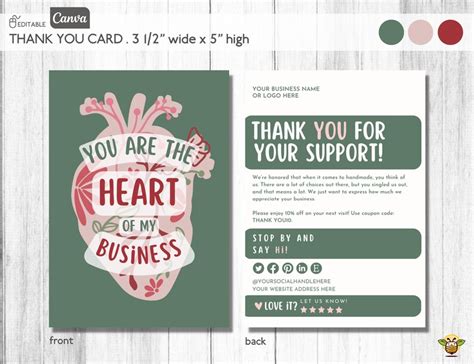 Thank You Card Template Heart Thank You Card Diy Thank You Card Robust Canva Template Simple