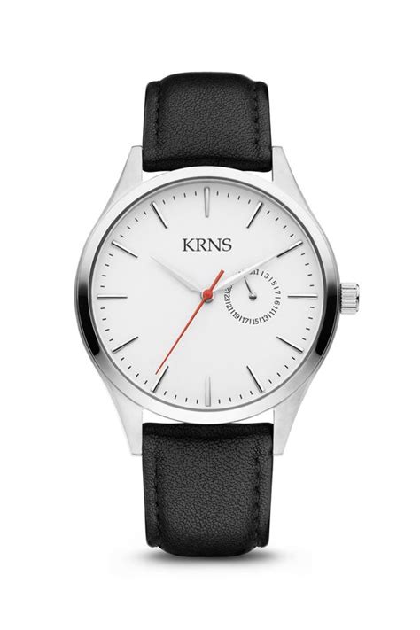 Krns Horloge Analoog Heren Mannen Leren Band Zwart