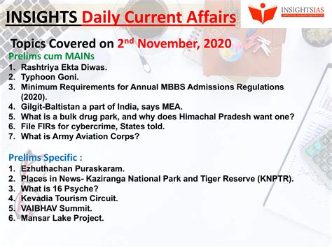 Insights Daily Current Affairs Pib Summary 2 November 2020