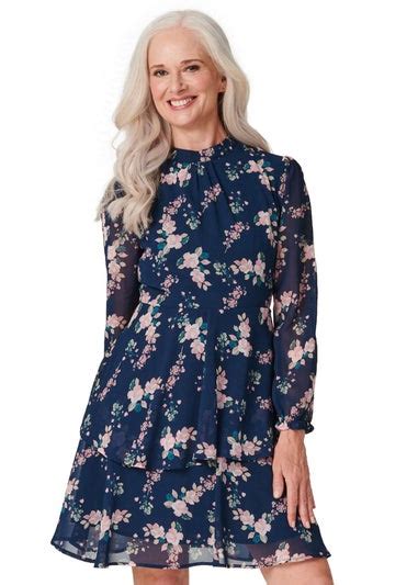 Izabel London Navy Floral High Neck Layered Dress Matalan