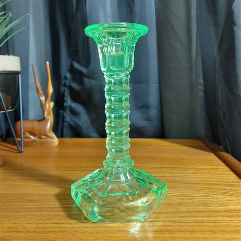 Walther And Sohne Uranium Green Glass Art Deco Mary Candlestick Etsy