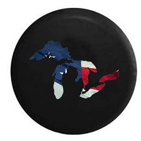 Waving American Flag Great Lakes Michigan Mitten Spare Tire Cover For