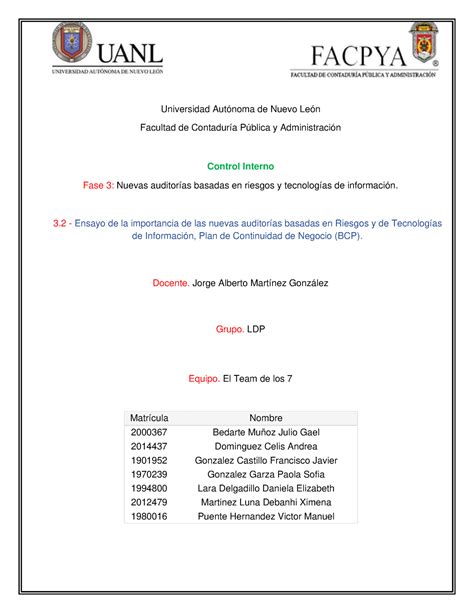 Actividad Contabilidad Universidad Autónoma De Nuevo León Facultad De Contaduría Pública Y