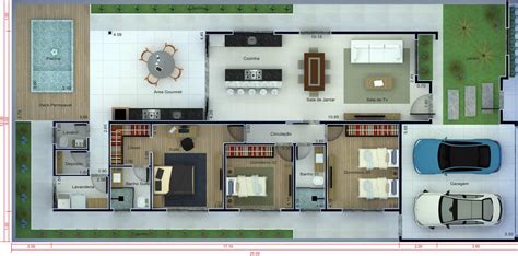 Planta De Casa 3 Quartos E Piscina Projetos De Casas Modelos De