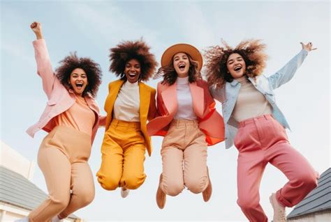 Premium AI Image A Joyful Group Of Women Jumping In The Air