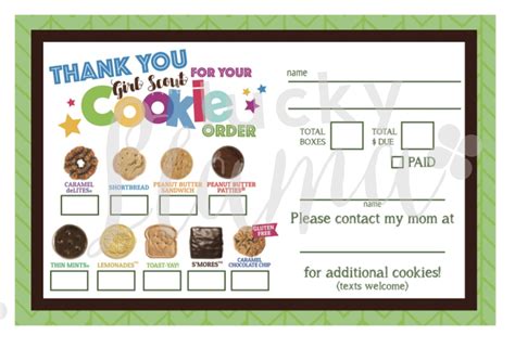 Abc Girl Scout Cookie Thank You Order Form Receipt Printable Etsy