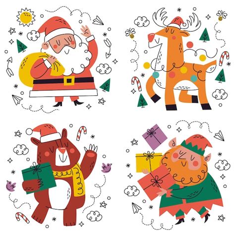 Premium Vector Cartoon Christmas Element Stickers Set